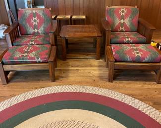 Mission Style Wood Accent Chairs with Ottomans