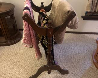 Wooden Blanket Rack and Quilts and Blanket