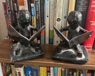 Cast Bronze Baby On A Book Bookends