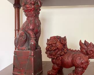 Vintage Japanese Foo Dog Lion Ceramic Red Porcelain