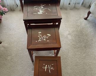 Vintage Chinese Carved Wood Nesting Tables - Set of 4 -