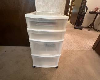4 Drawer White and Clear Plastic Storage Cart on Wheels 