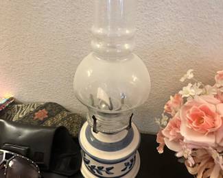 Vintage White & Blue oil Lamp