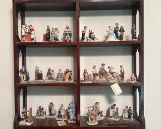 Norman Rockwell Figurine Collectables on Wood Wall Shelf