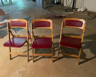 Vintage Wood Folding Chairs with Red Seat and Back
