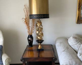 Pair of Vintage Large Hollywood Regency Gold Leaf Table Lamps