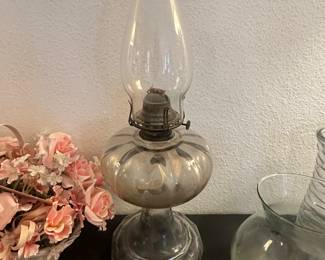 Antique Clear Glass Large Oil Lamp