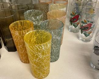 Vintage MCM Spaghetti String Drink Glasses Color Craft - Set of 7 -