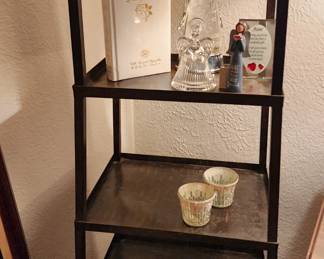 Metal shelving, bric-a-brac