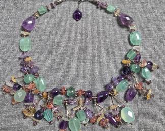 Semi-precious multi gem modern necklace