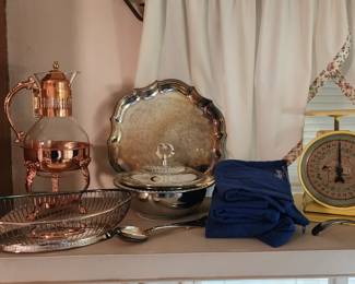 Silver plate service, baby scale