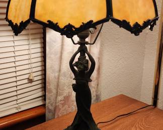 Art Nouveau Figural Slag Glass lamp