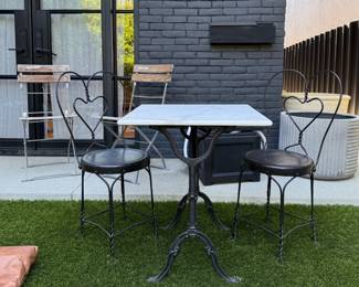 Marble Bistro Table Imported from France 2 Ice Cream Parlor Metal Chairs