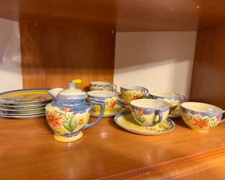 Vintage Japanese T T Takito Lusterware Tea cups and saucers with a creamer