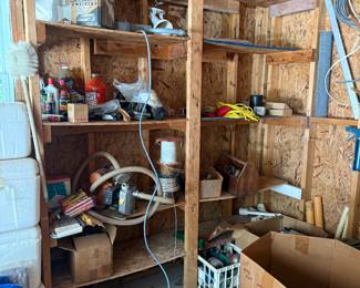 Shelves of garage goodies