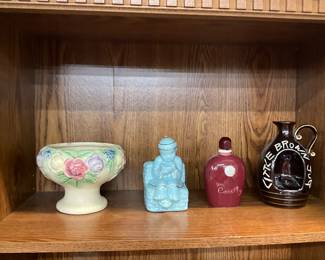 Roseville Rozane Floral Pottery Bowl - Asian Boy Planter - Courtly Mens Cologne Bottle - Little Brown Jug Decanter
