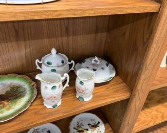 Porcelain Sugar, Creamer, Covered Butter Dish & Small Vase