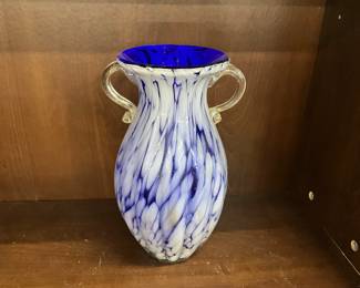 Cobalt Blue Hand-Blown Art Glass Vase