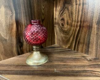 Ruby Red /Cranberry Hobnail Glass & Brass Base Oil Lamp