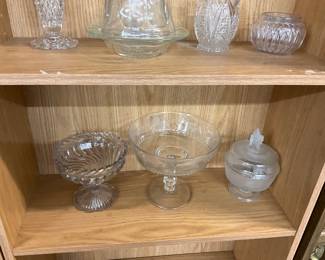 Fostoria  Colony Swirl Pattern Compote - Etched Clear Glass Compote - Pioneer Westward Ho Clear & Frosted Glass Lidded Compote/Candy Dish