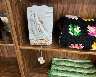 Ceramic Ship Wall Pocket Vase & Afghan's