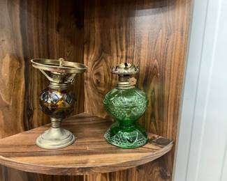 Amber & Green w/Brass Miniature Oil Lamps