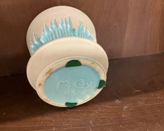 McCoy Pottery Blue Icicle Planter w/Attached Saucer