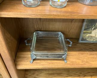Anchor Hocking Casserole Dish w/Silver Plated Footed Stand