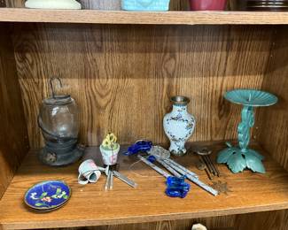 Chinese Cloisonne Plates - Hummingbird Feeder - Assorted Chimes - Cloisonne Vase - Metal Candle Holder