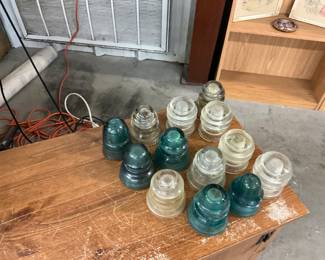Assorted Clear & Aqua Green Glass Insulators
