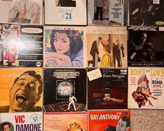 Two huge bins of records, mostly from the 1960s