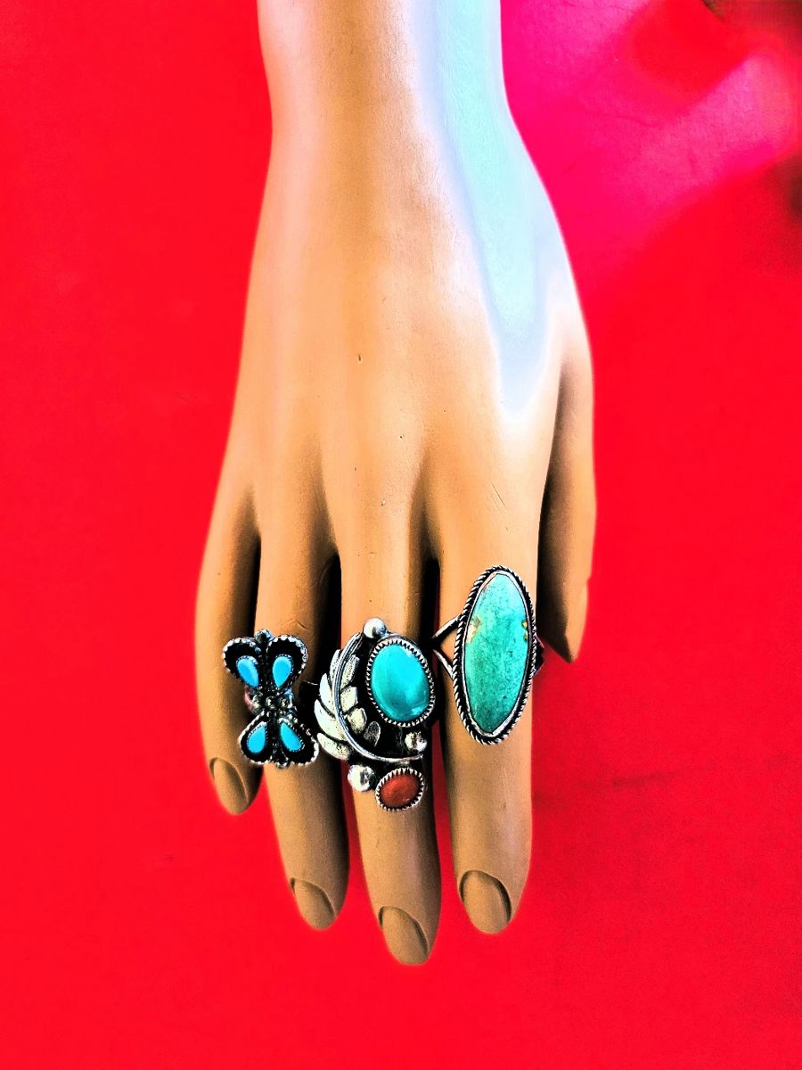 Authentic Navajo Jewelry - Rings - Sterling Silver - Turquoise - Coral
