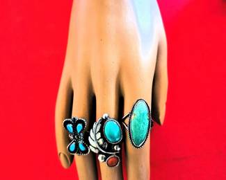 Authentic Navajo Jewelry - Rings - Sterling Silver - Turquoise - Coral