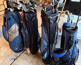 Misc gold clubs and bags