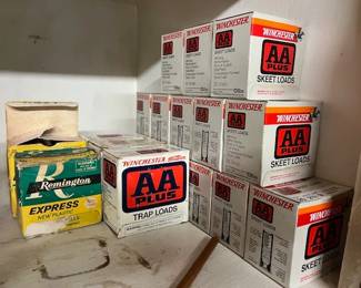 Vintage Winchester 20 Gauge Skeet loads on the right, 3 boxes of 12 gauge in the middle