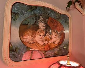 Vintage cat print in original frame