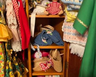 Hats and purses, vintage dolls