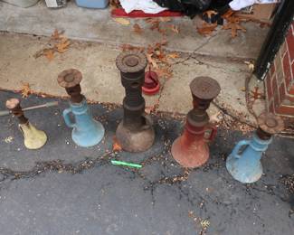 Vintage jacks . the jack on the left is 25.00, the blue jacks are 40.00 the red jack is 45.00. the large jack is 75.00