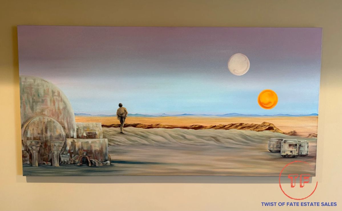 Original Oil on Canvas STAR WARS Binary Sunset Iconic Scene (6' x 3') by CLINT YAWS