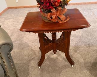 Antique Eastlake Side Table with Spoon Carving