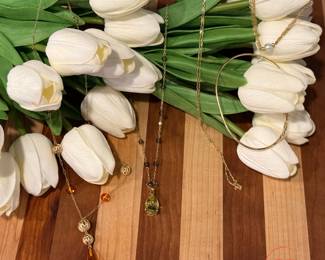 14kt Yellow Gold Filigree and Amber  Tear Drop Necklace, 14kt Yellow Gold Smokey Quartz, Lemon Citrine and Peridot Necklace, and 14kt Yellow Gold Bracelets and Chain