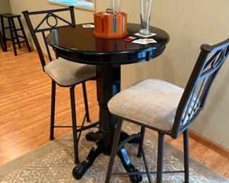 Pub Table with Wrought Iron Barstools Set