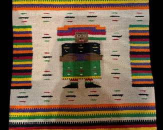 Hand Woven Mayan Zapotec Mexican Pictorial Rug Weaving Figural Design (37"x19")