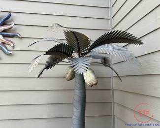 DESIGNER PALMS 9' Hand Crafted Metal Palm Tree with Concrete Planter and Coconut Lights