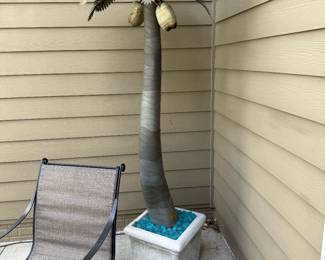 DESIGNER PALMS 9' Hand Crafted Metal Palm Tree with Concrete Planter and Coconut Lights