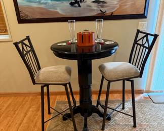 Pub Table with Wrought Iron Barstools Set