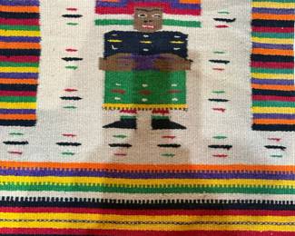 Hand Woven Mayan Zapotec Mexican Pictorial Rug Weaving Figural Design (37"x19")