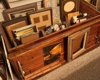 vintage cedar chest and lots and lots of picture frames