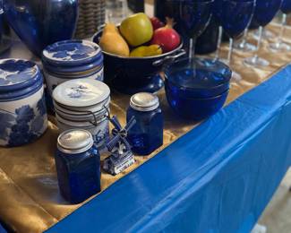 Colbalt blue canisters and other glassware