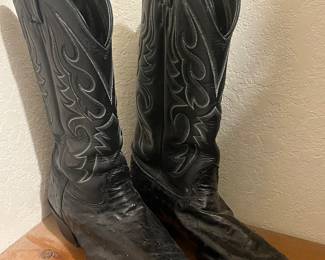 Larry Mahan Black Ostrich Cowboy Boots